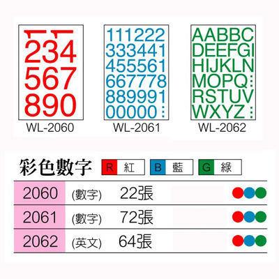 華麗牌WL-2061數字標籤 1~10(小) 16mm